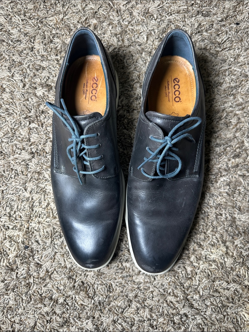 Ecco Men's Navy Blue Leather Derby Shoes Comfort Lace Up Business EU 47  US 13